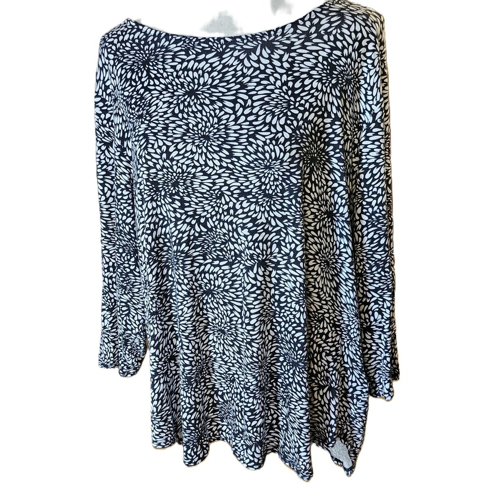 Philosophy Women 2XL Black White Floral Print Hi-Low Blouse 3/4 Sleeve 1-01296